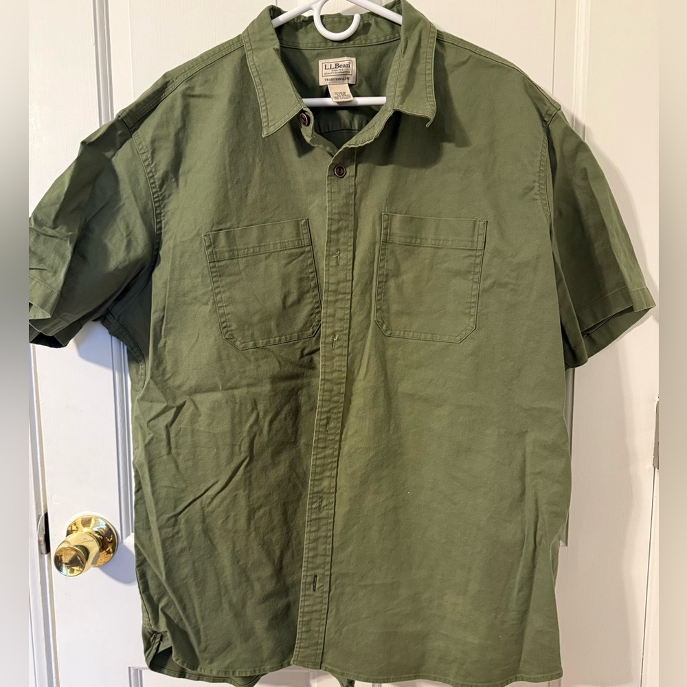 L.L. Bean Olive Green Casual Button Down Shirt